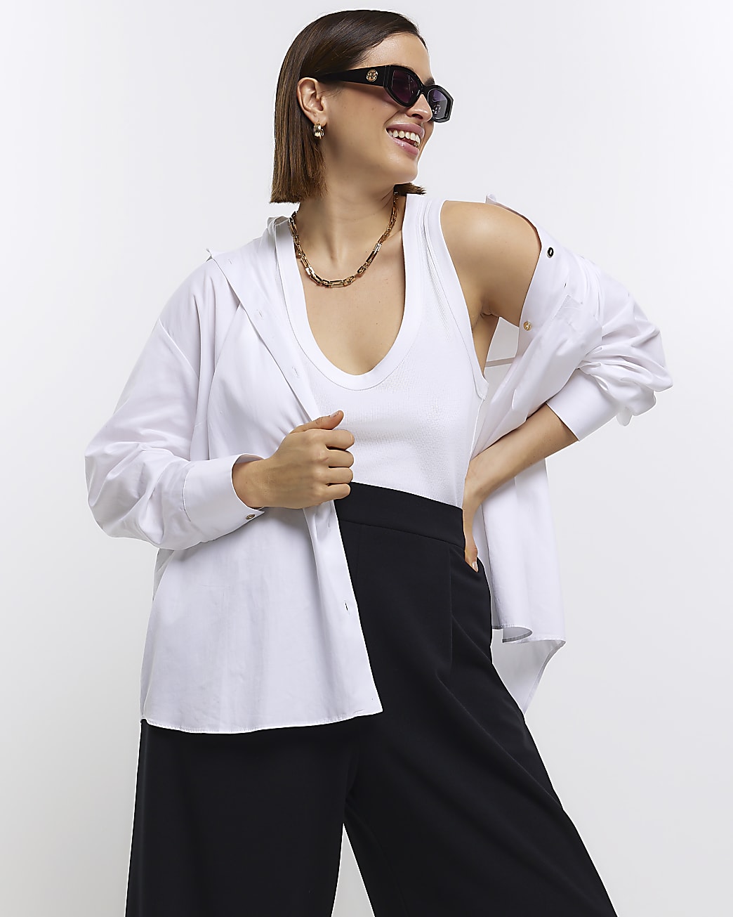 Plus black scuba wide leg trousers
