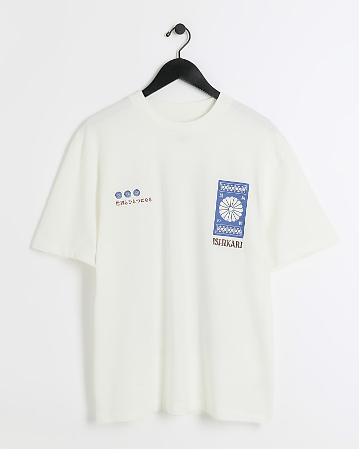 Ecru Regular Fit Japanese Graphic T-Shirt