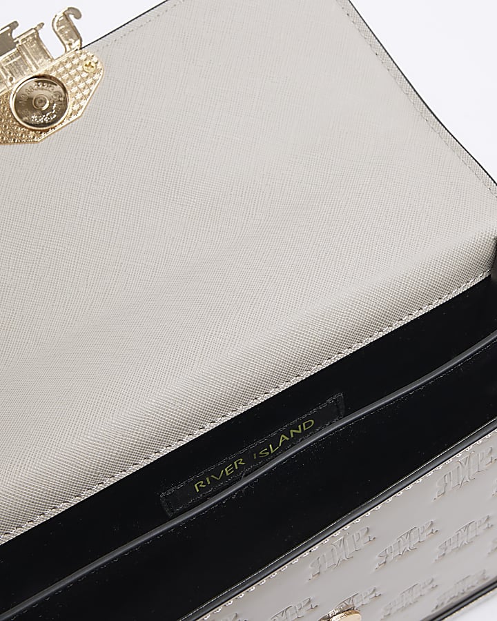 Grey embossed RI lock shoulder bag