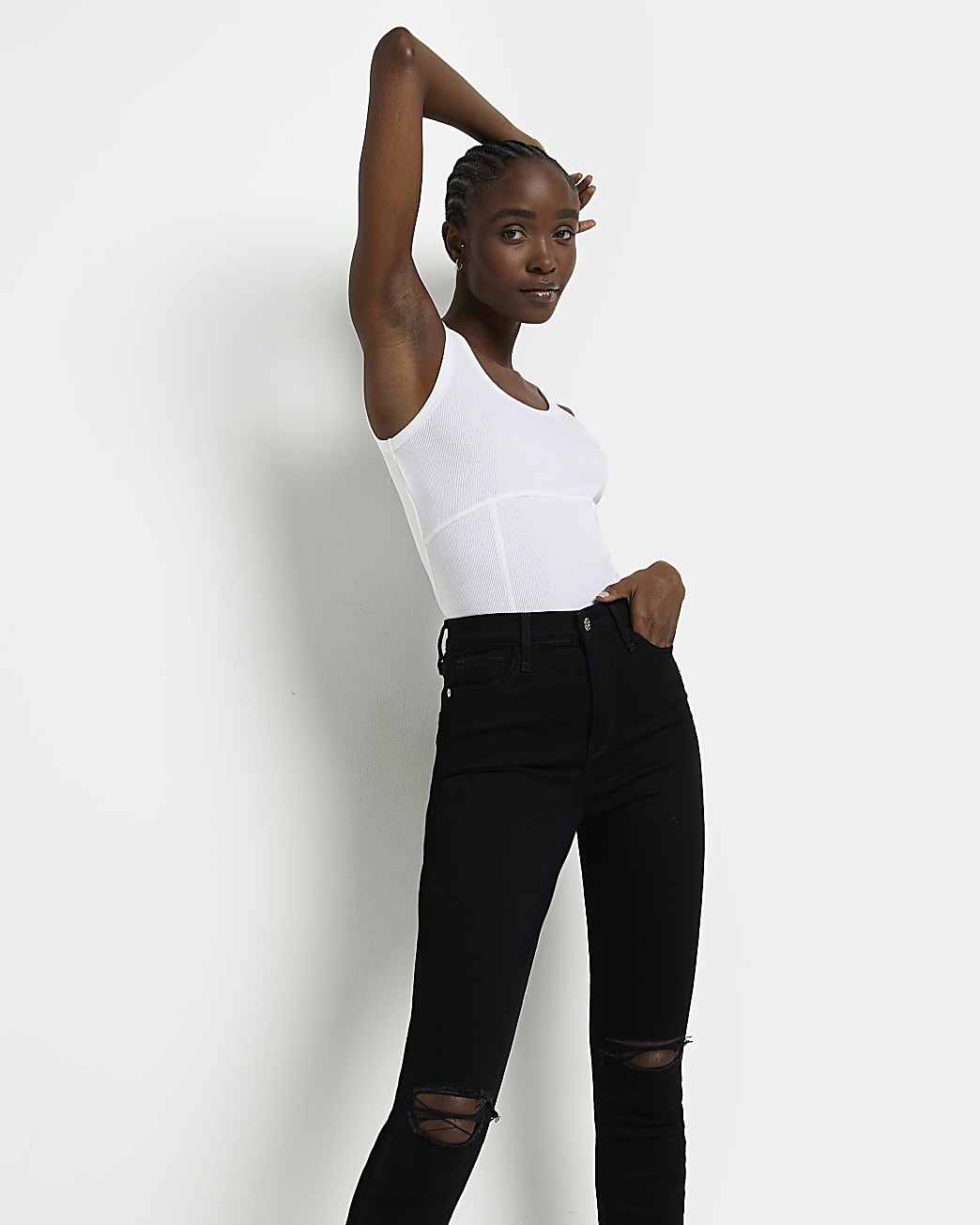 Black ripped high waisted skinny jeans