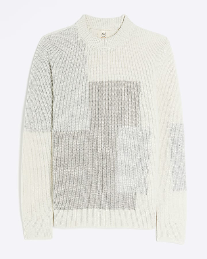 Ecru slim fit colour block jumper