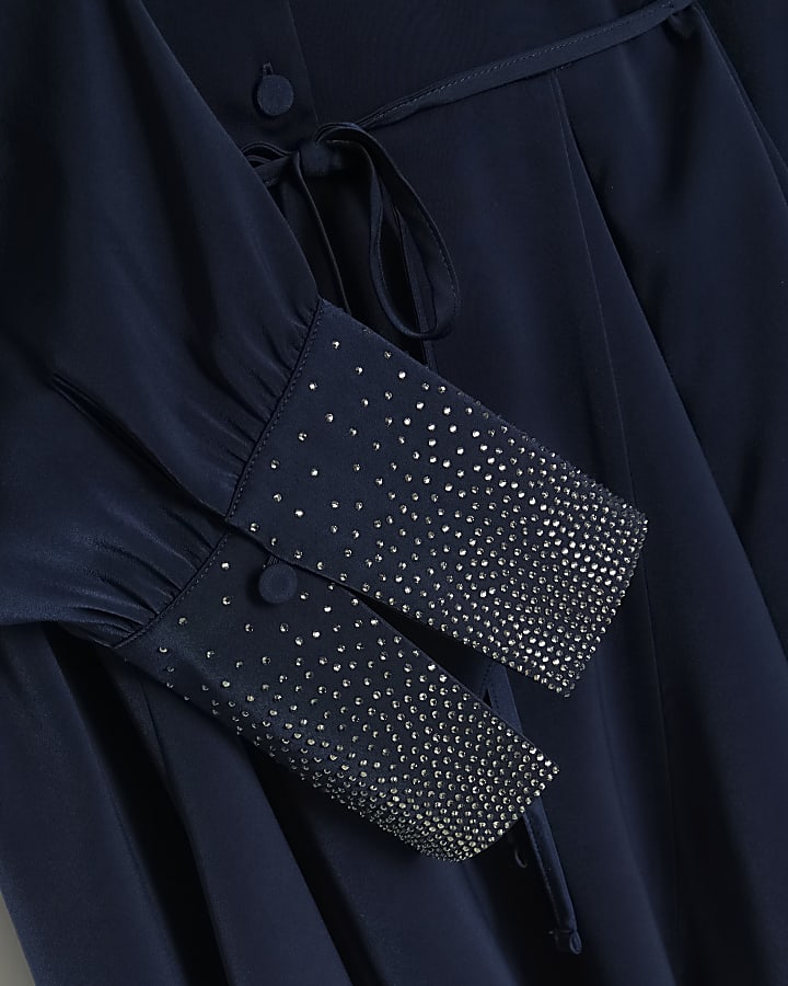 Navy diamante cuff mini shirt dress