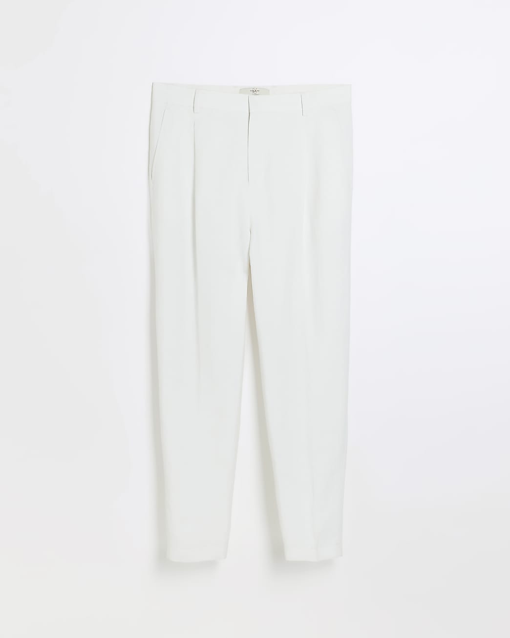 White tapered fit linen blend trousers