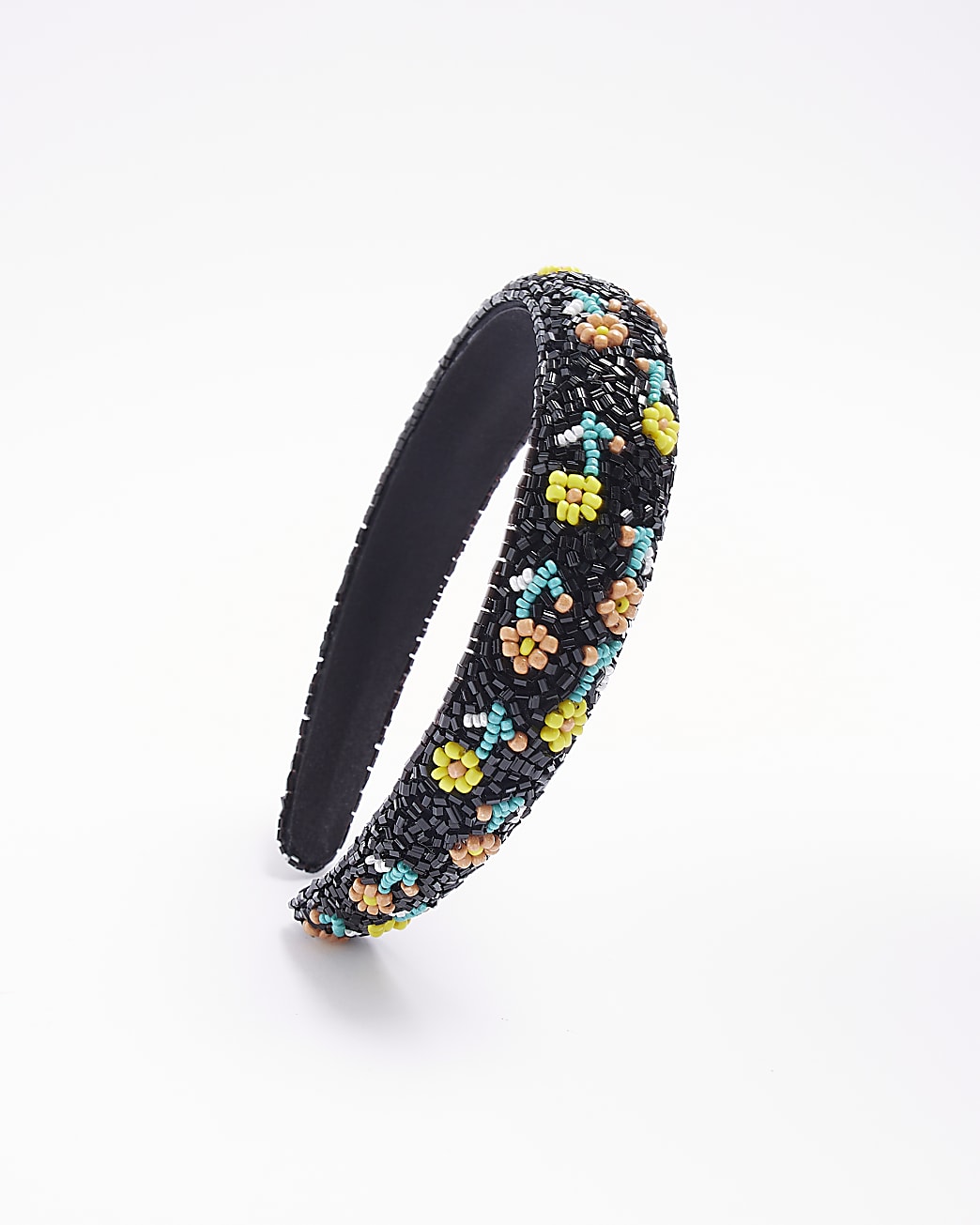 Black floral beaded headband