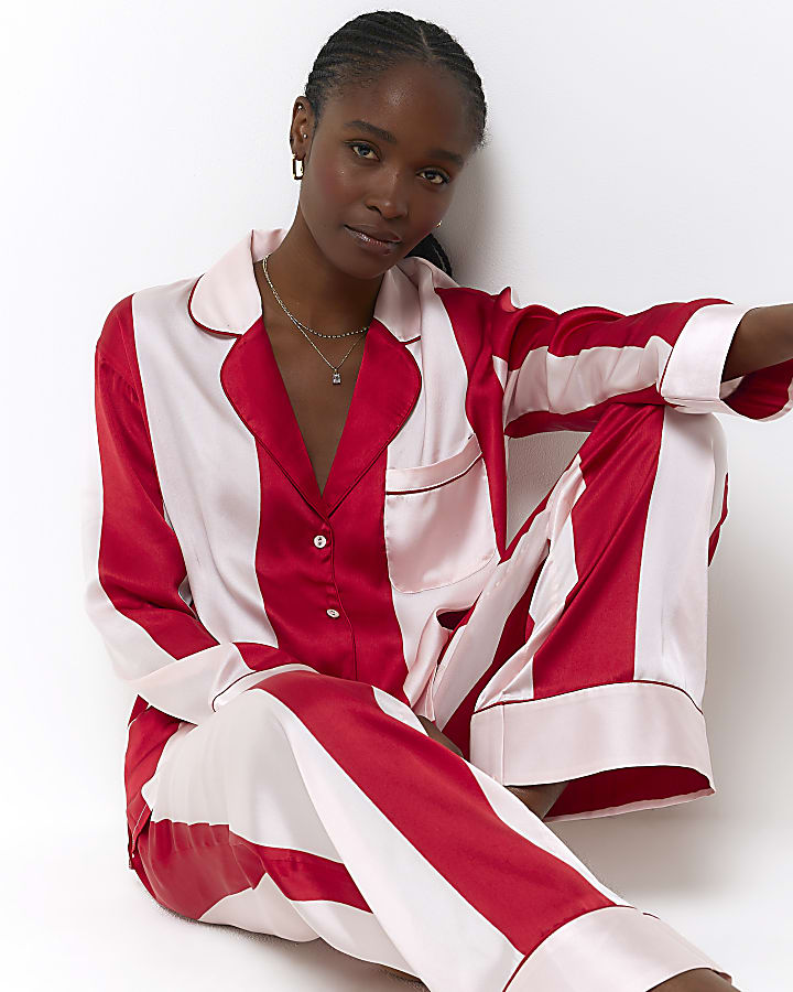 Red satin stripe pyjama trousers