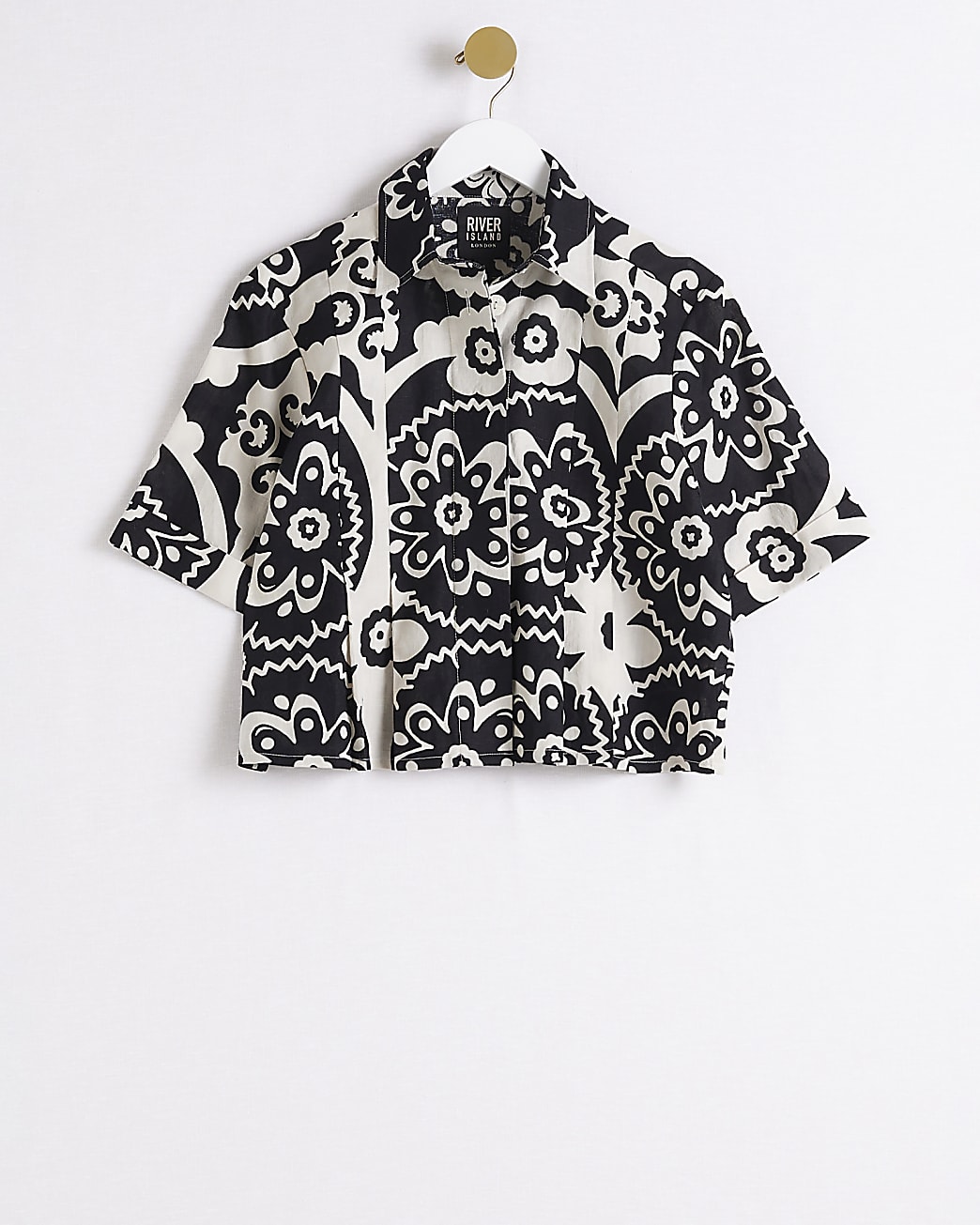 Cream printed linen shirt