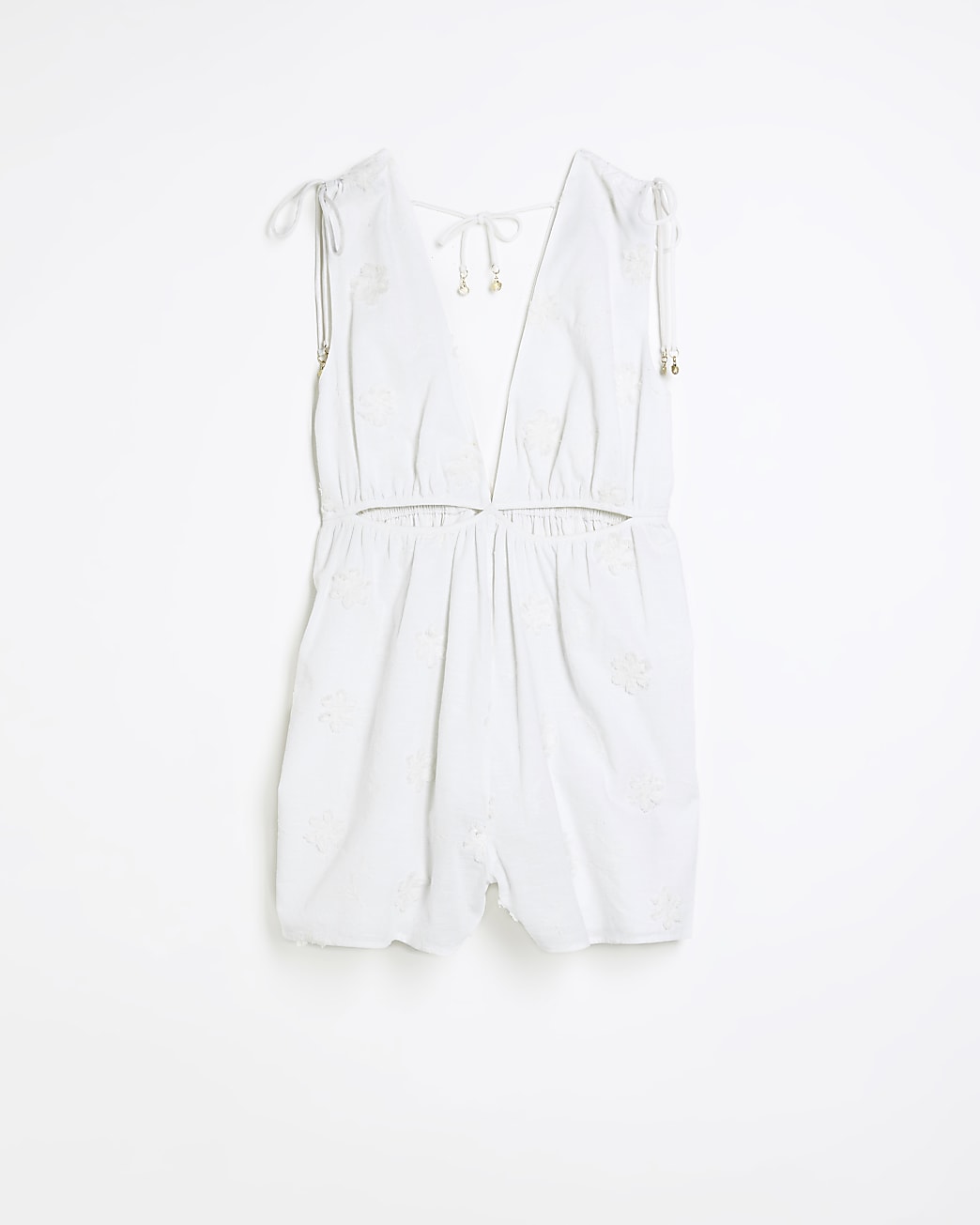 White textured cut out playsuit