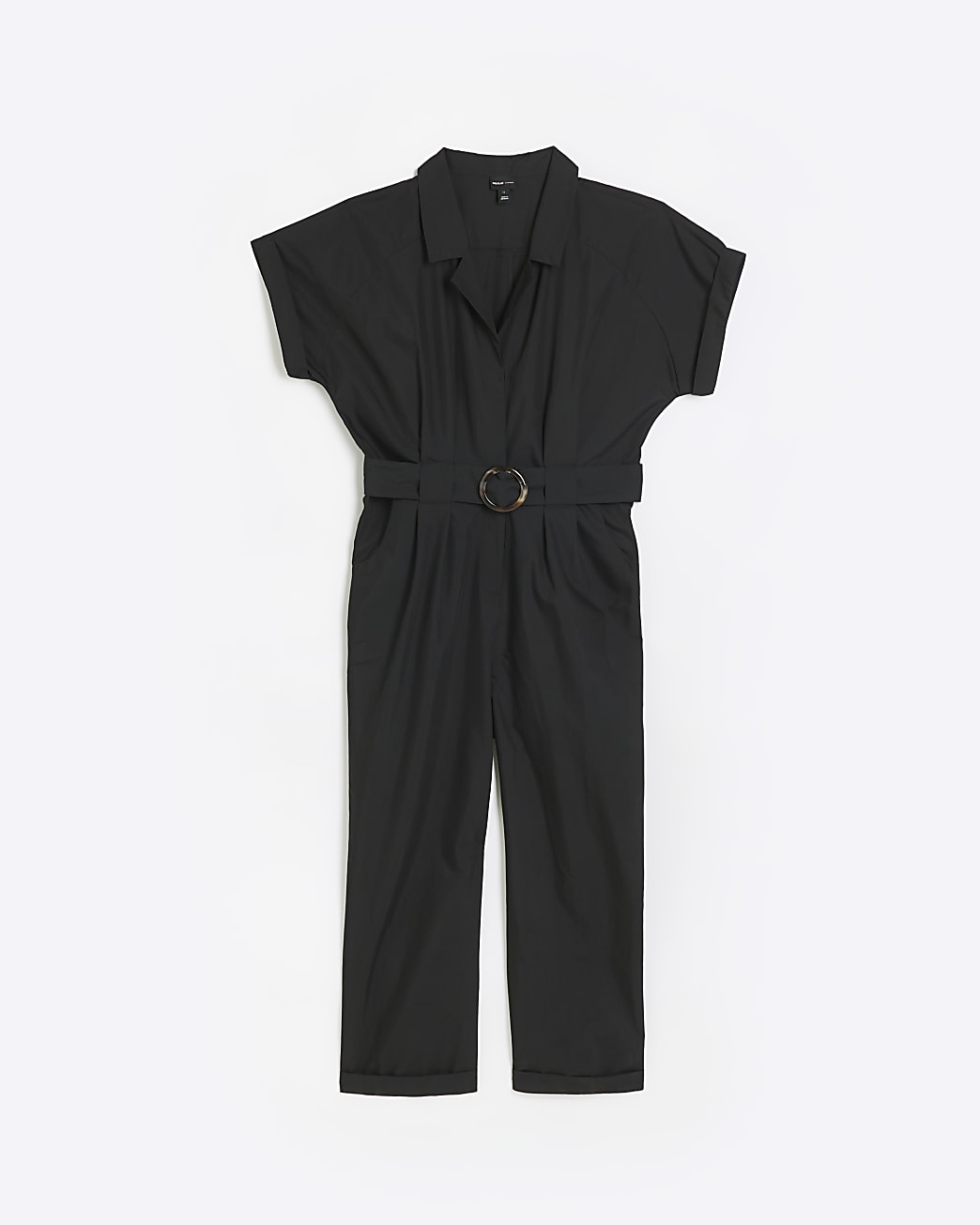 Black short sleeve utility jumpsuit