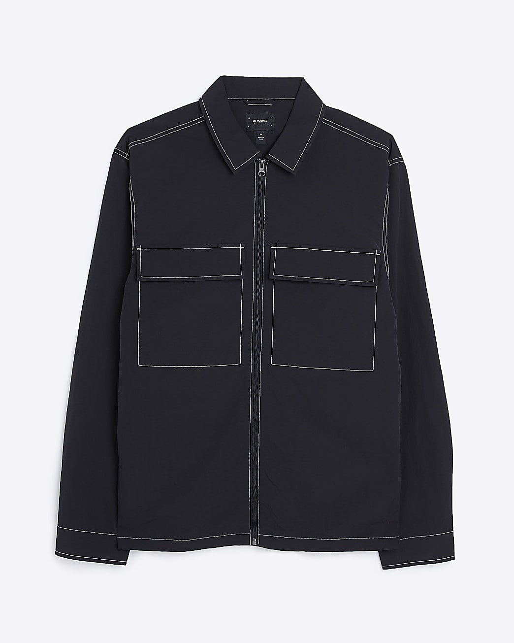 Black regular fit zip up long sleeve shirt
