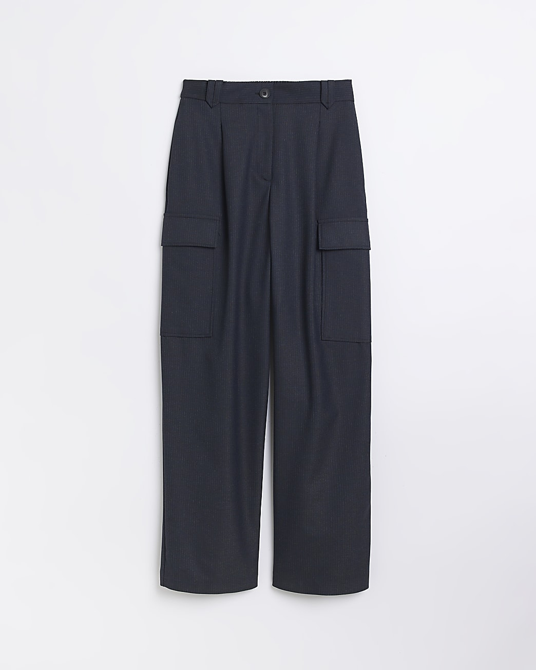 Navy striped wide leg cargo trousers
