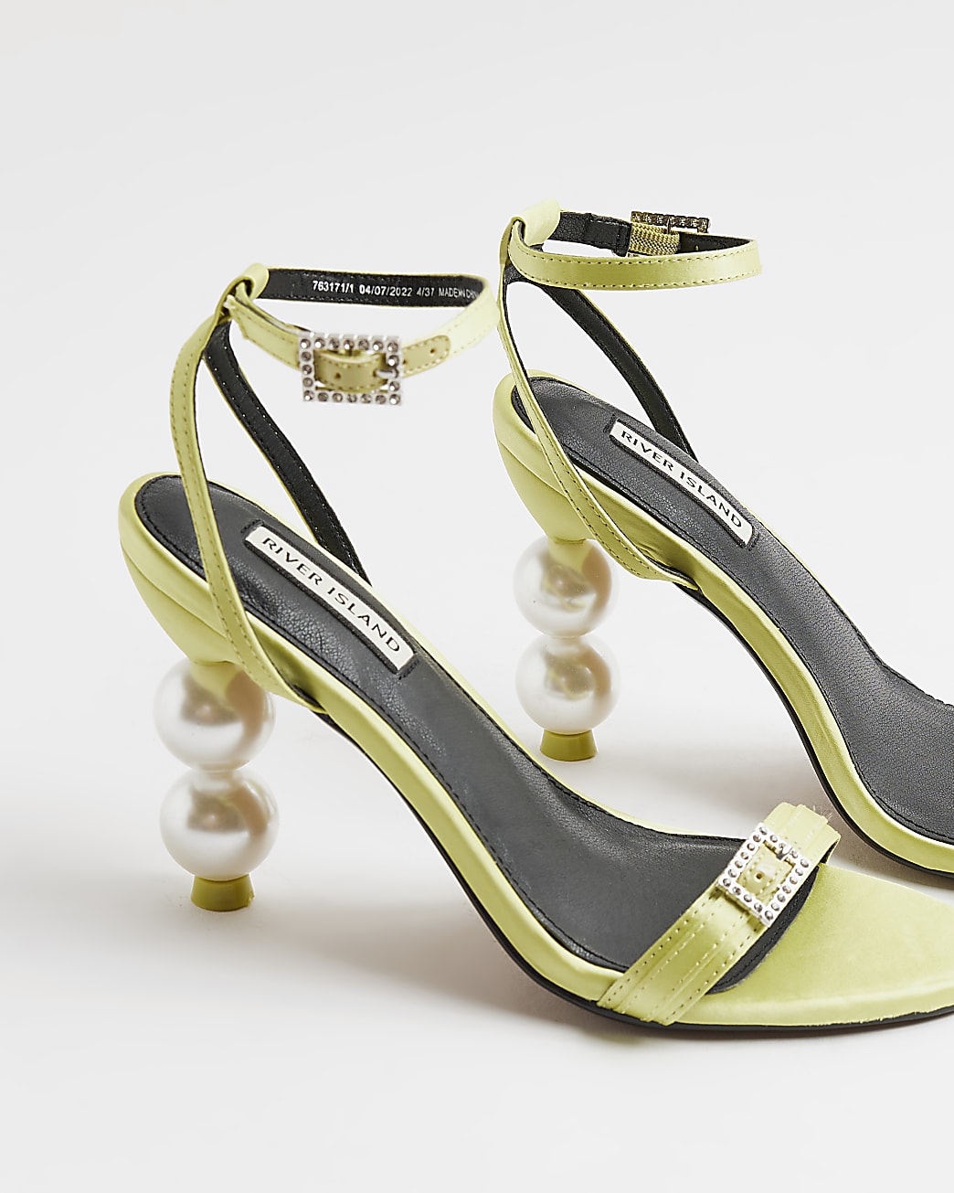 Yellow pearl detail heeled sandals