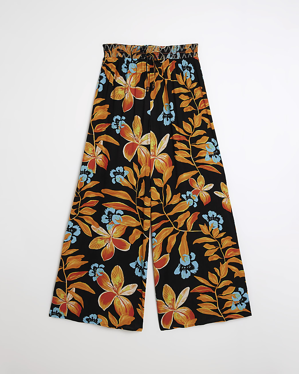 Black floral wide leg trousers