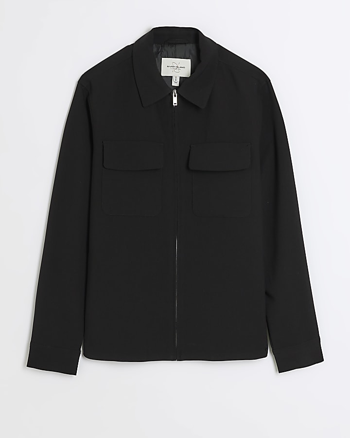 Black regular fit zip up smart shacket