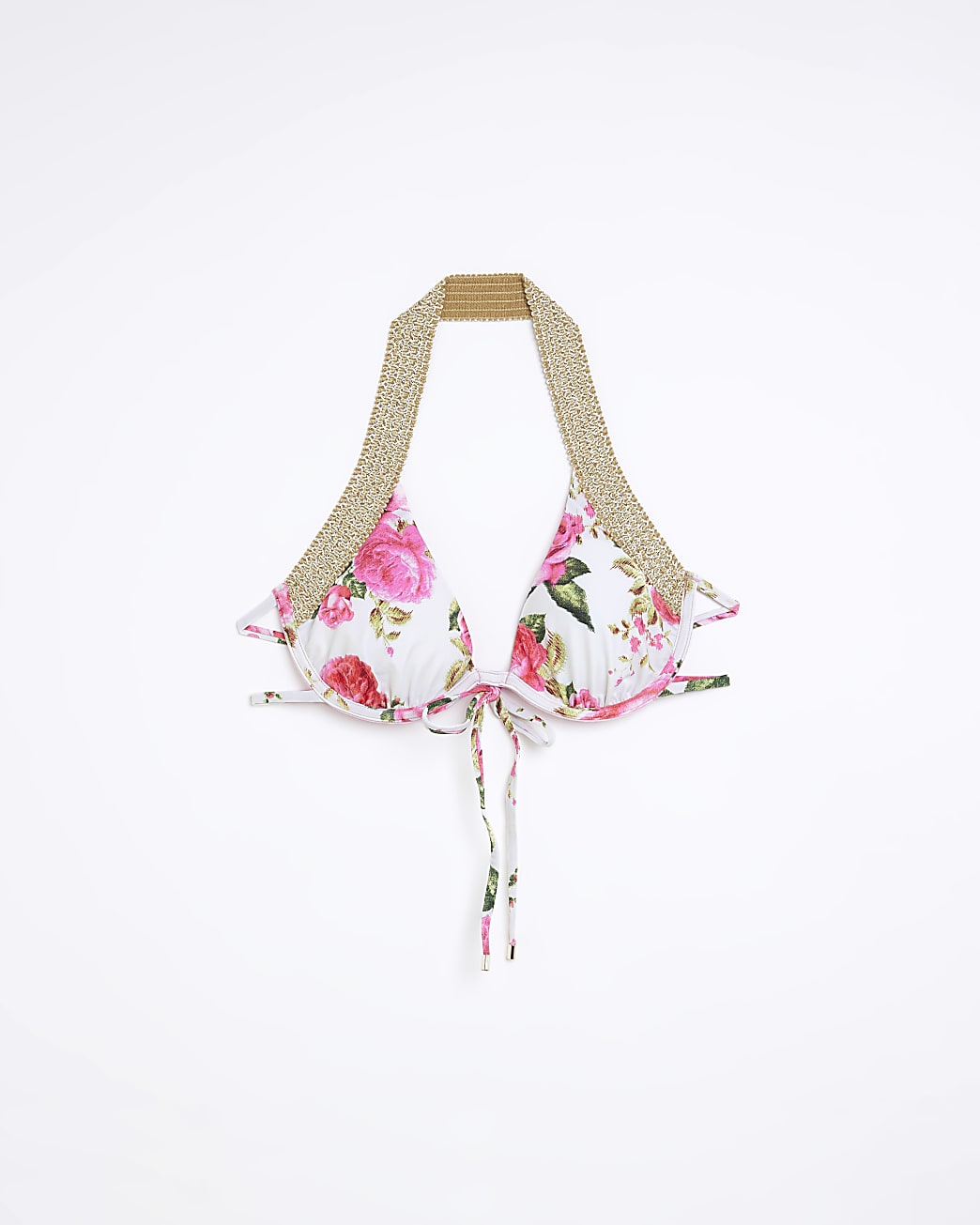 White floral plunge bikini top