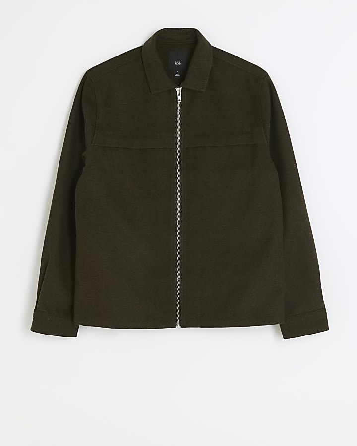 Khaki regular fit zip up overshirt