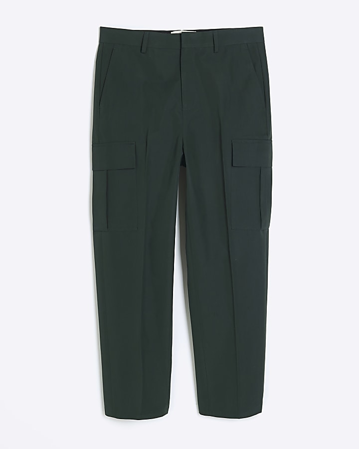 Green tapered fit cargo smart trousers