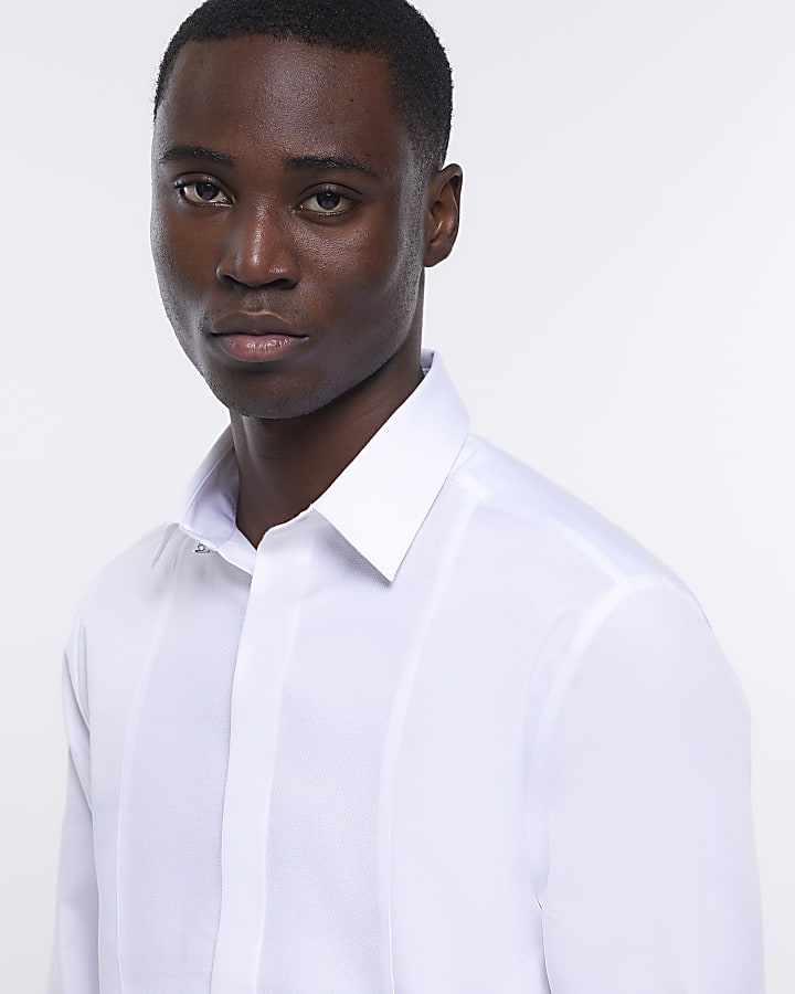 White slim fit concealed button shirt