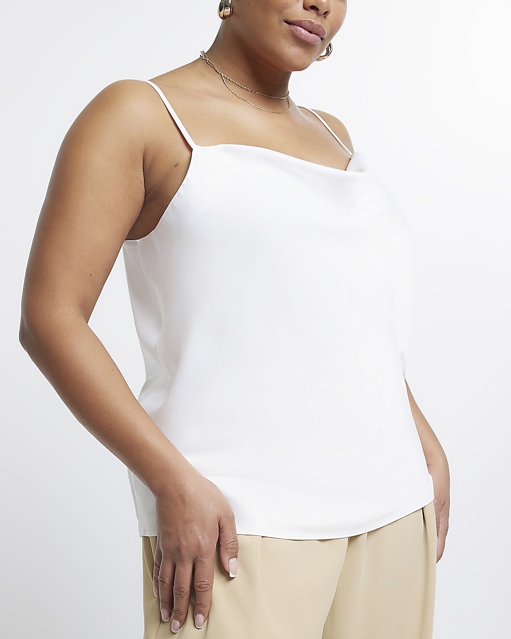 Plus White Cowl Neck Cami Top