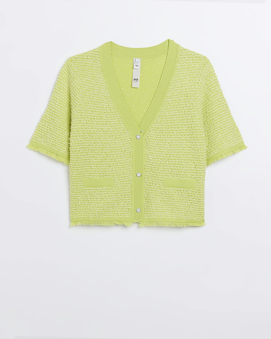 Lime green boucle short sleeve cardigan