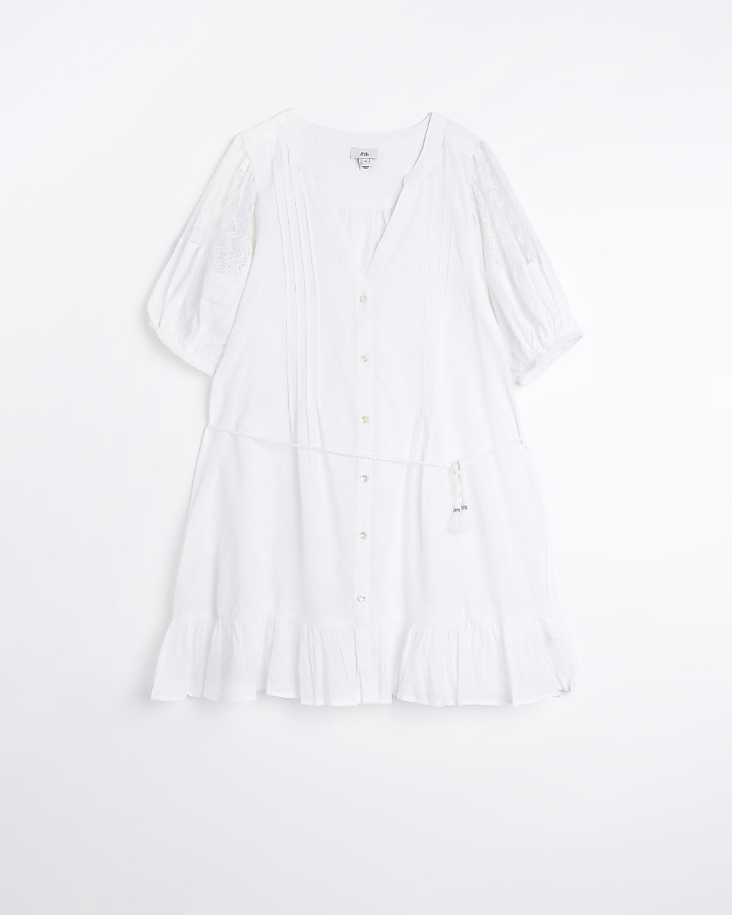 White lace belted mini shirt dress
