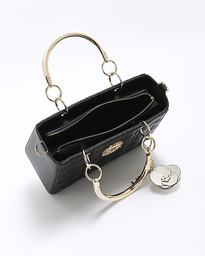 Black quilted corsage tote bag