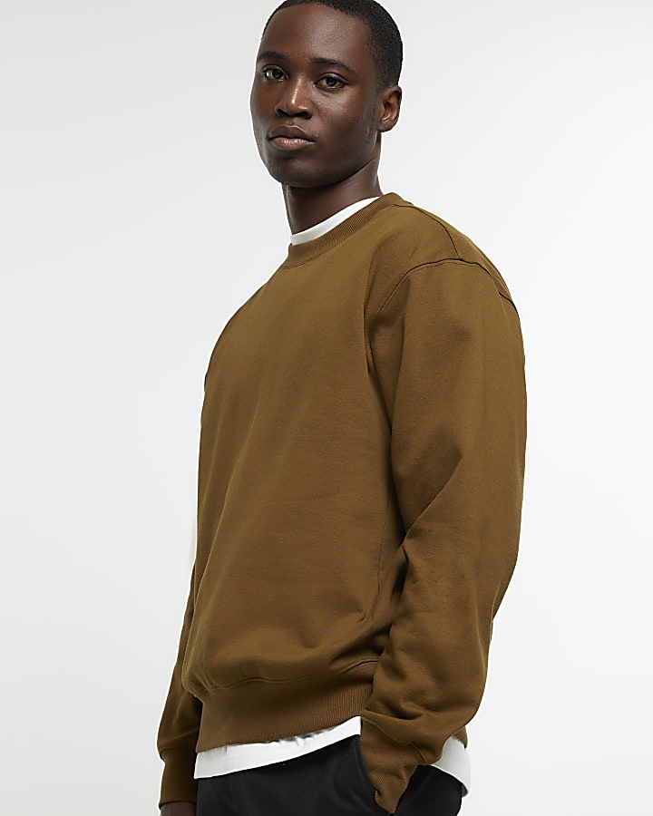 Brown regular fit wool blend sweatshirt