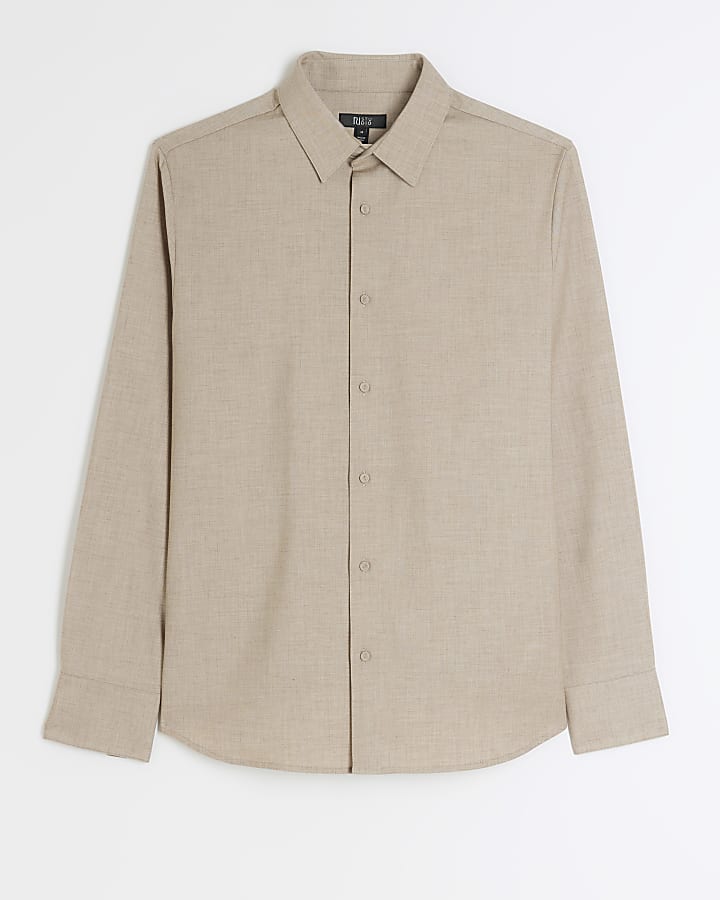 Beige slim fit RI studio merino jumper