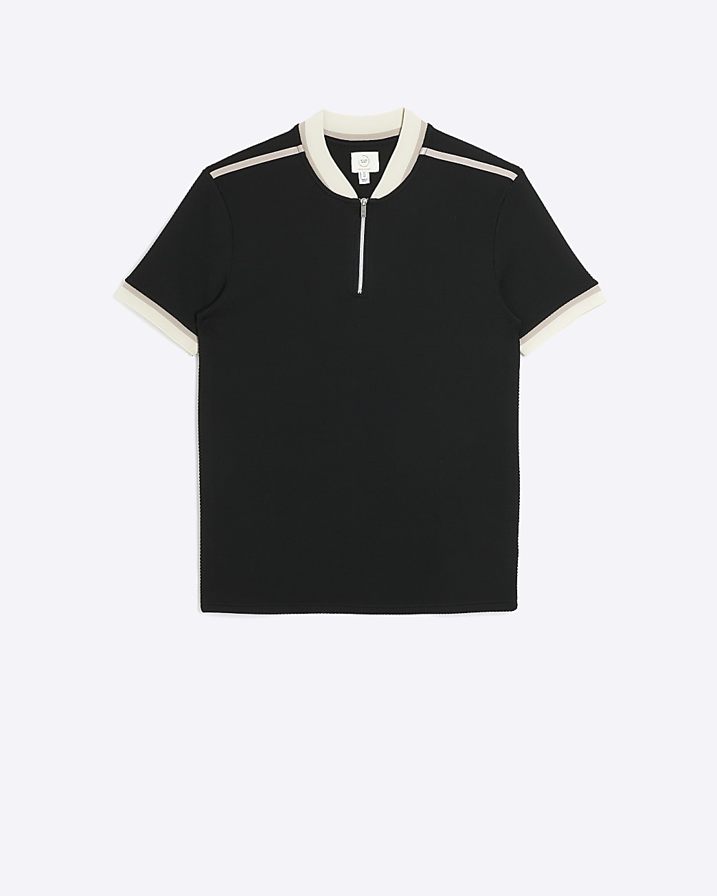 Black slim fit taped baseball collar polo