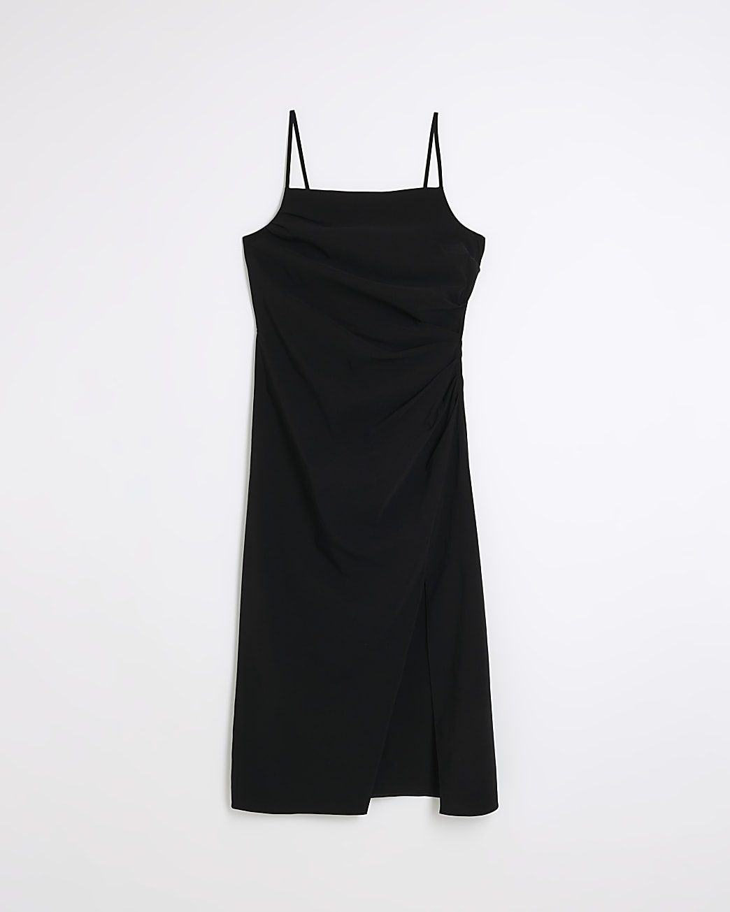 Black ruched side slip midi dress