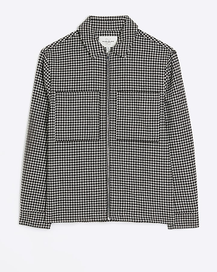 Black regular fit dogtooth smart overshirt