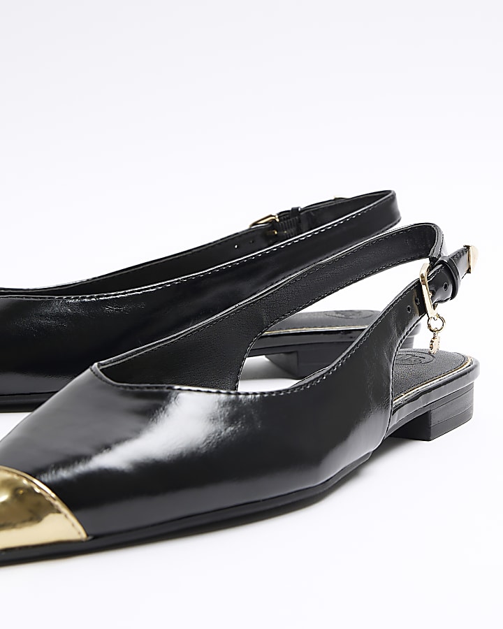 Black sling back point toe shoes