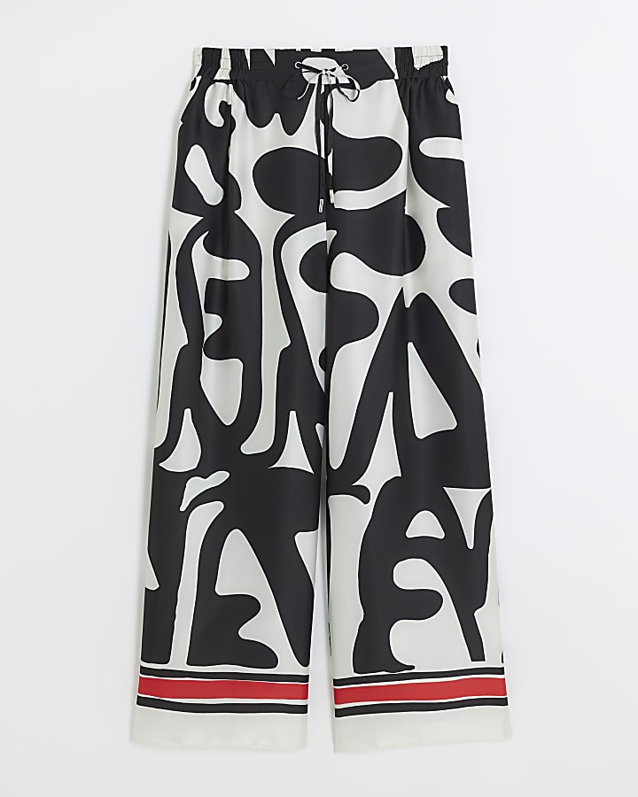 Red border print palazzo wide leg trousers