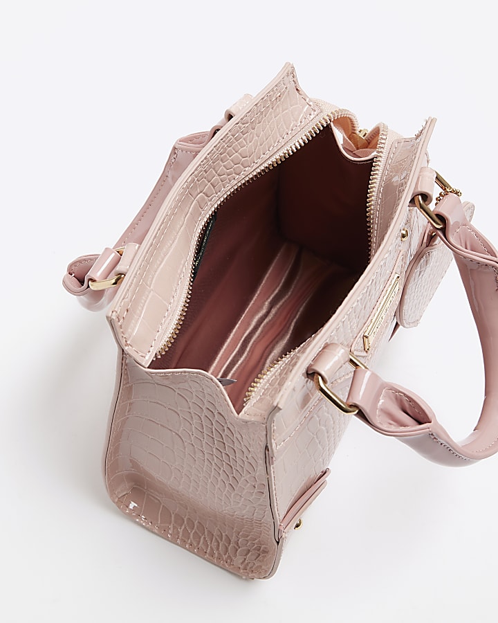 Girls pink croc embossed heart tote bag