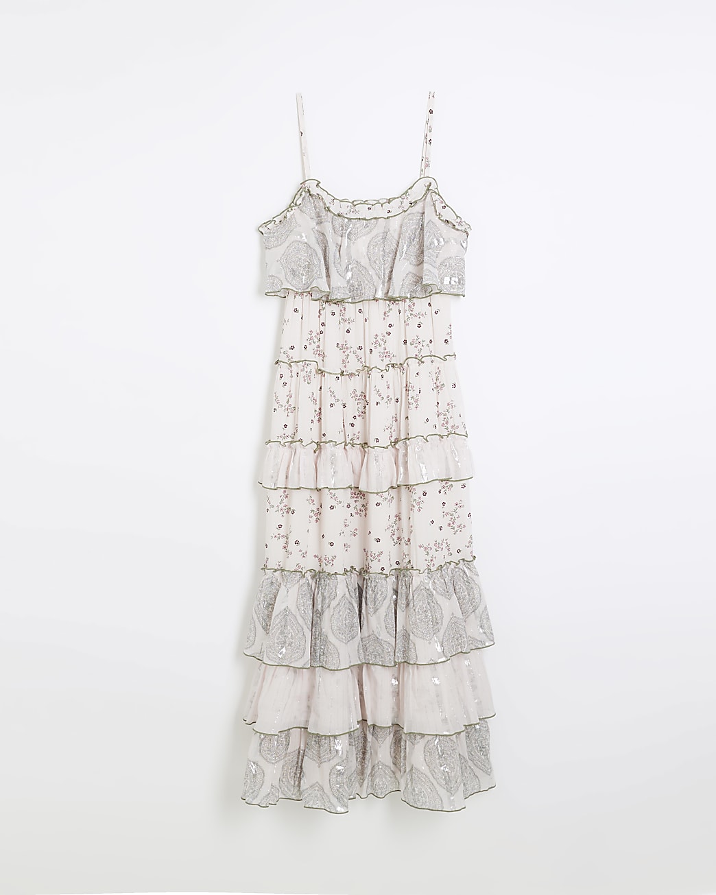 Pink Tiered abstract print Maxi Dress