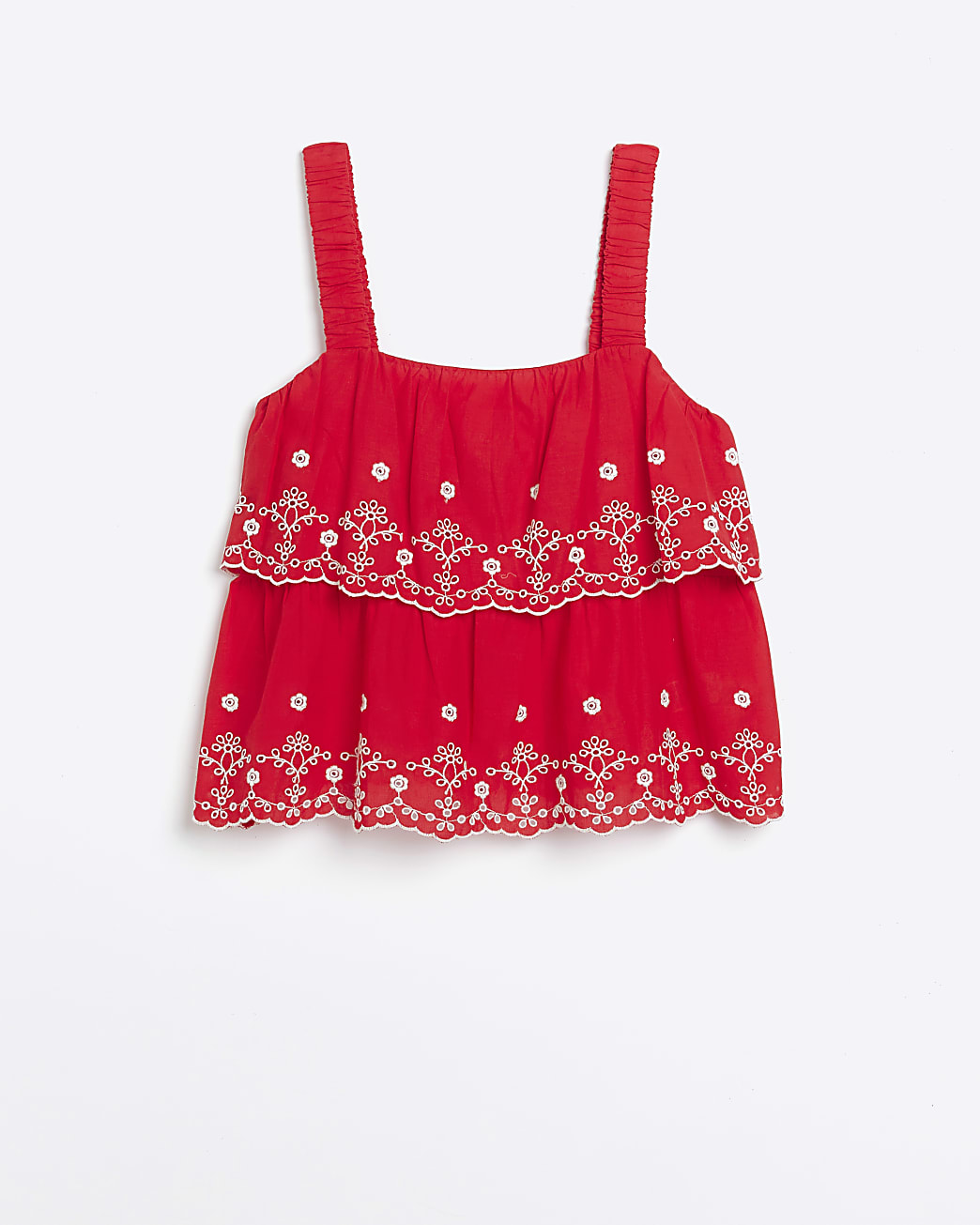 Red Broderie Layered Cami Top