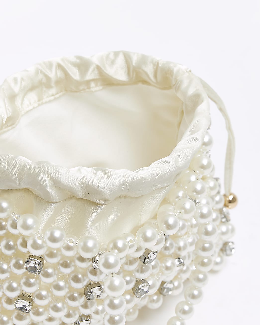 Cream pearl embellished handbag