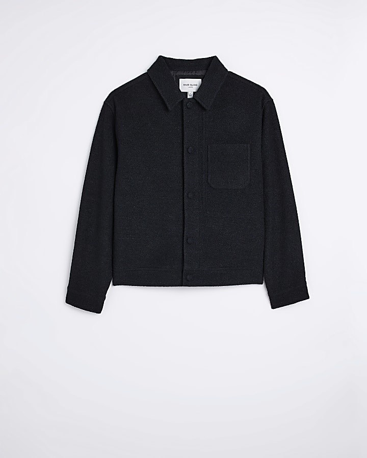 Black regular fit boucle jacket