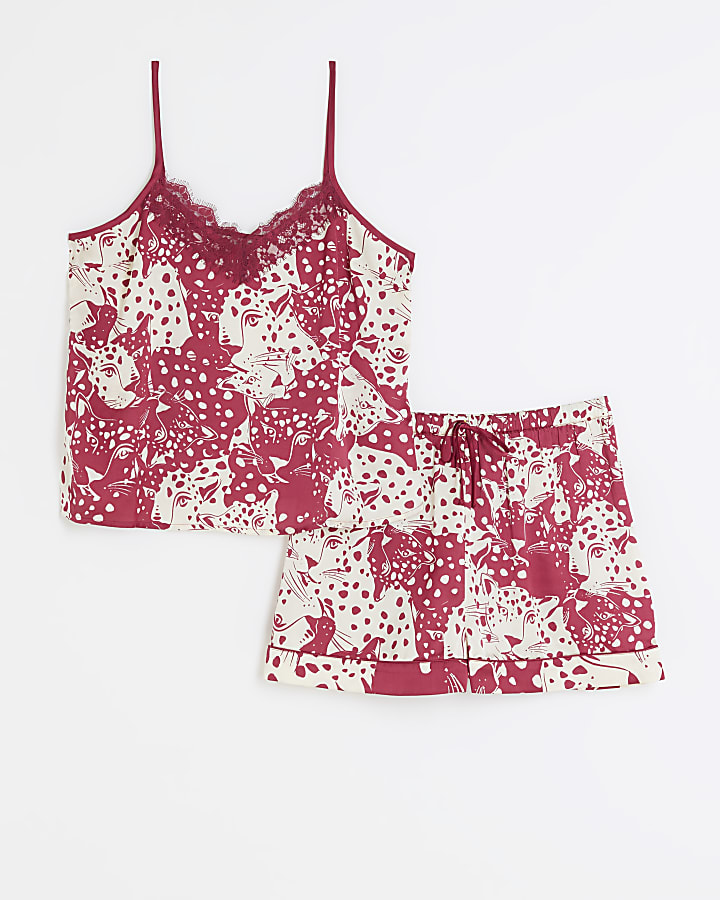 Pink satin animal print pyjama set