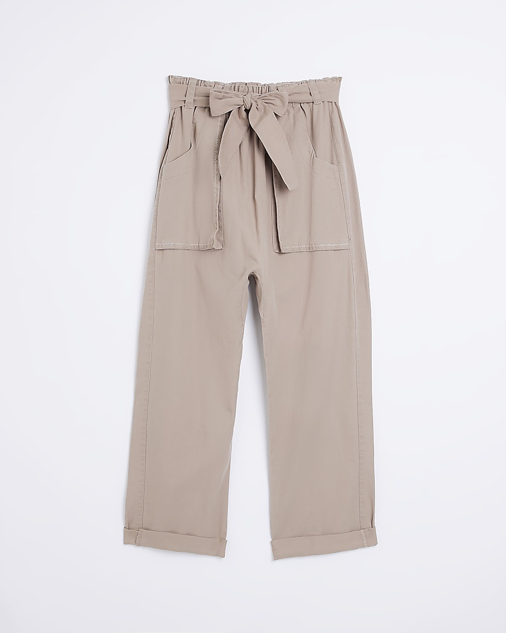 Beige paperbag slim trousers