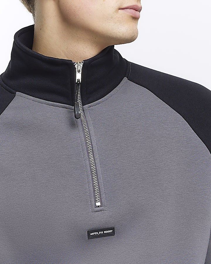 Black regular colour block funnel sweatshirt