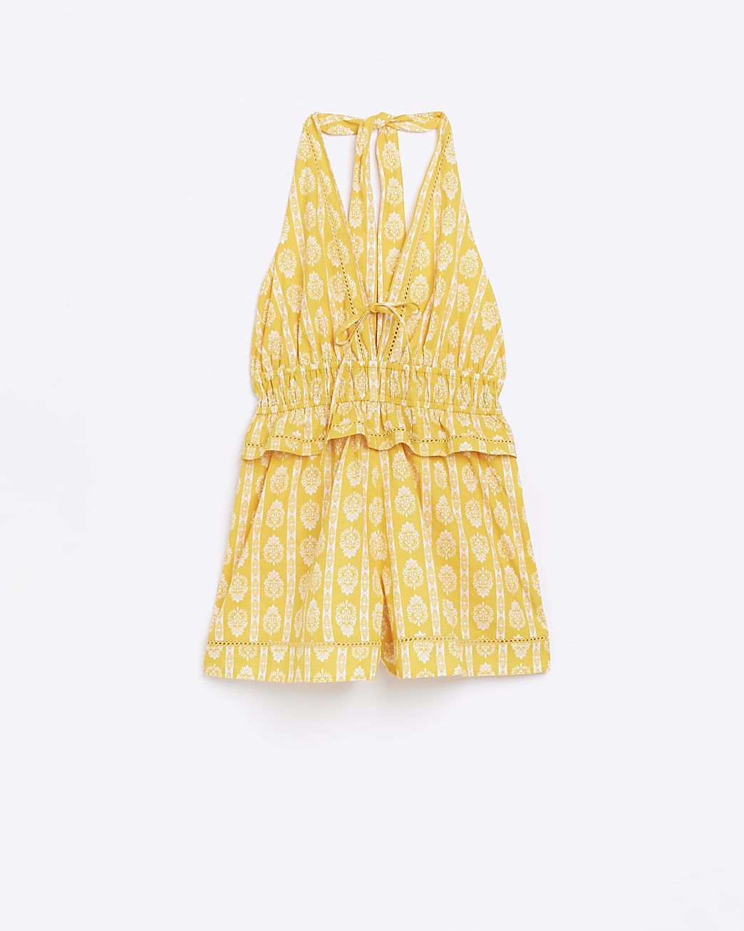 Petite Yellow Aztec Halter neck playsuit