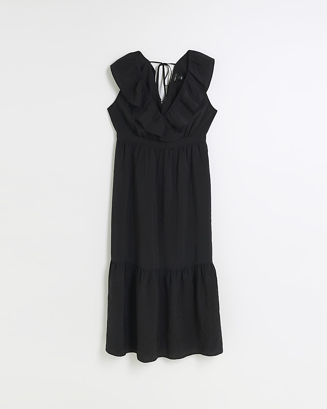 Black v-neck frill maxi dress