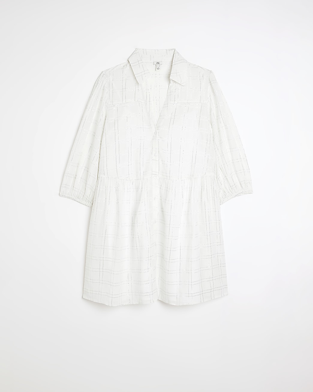 Cream check smock mini shirt dress