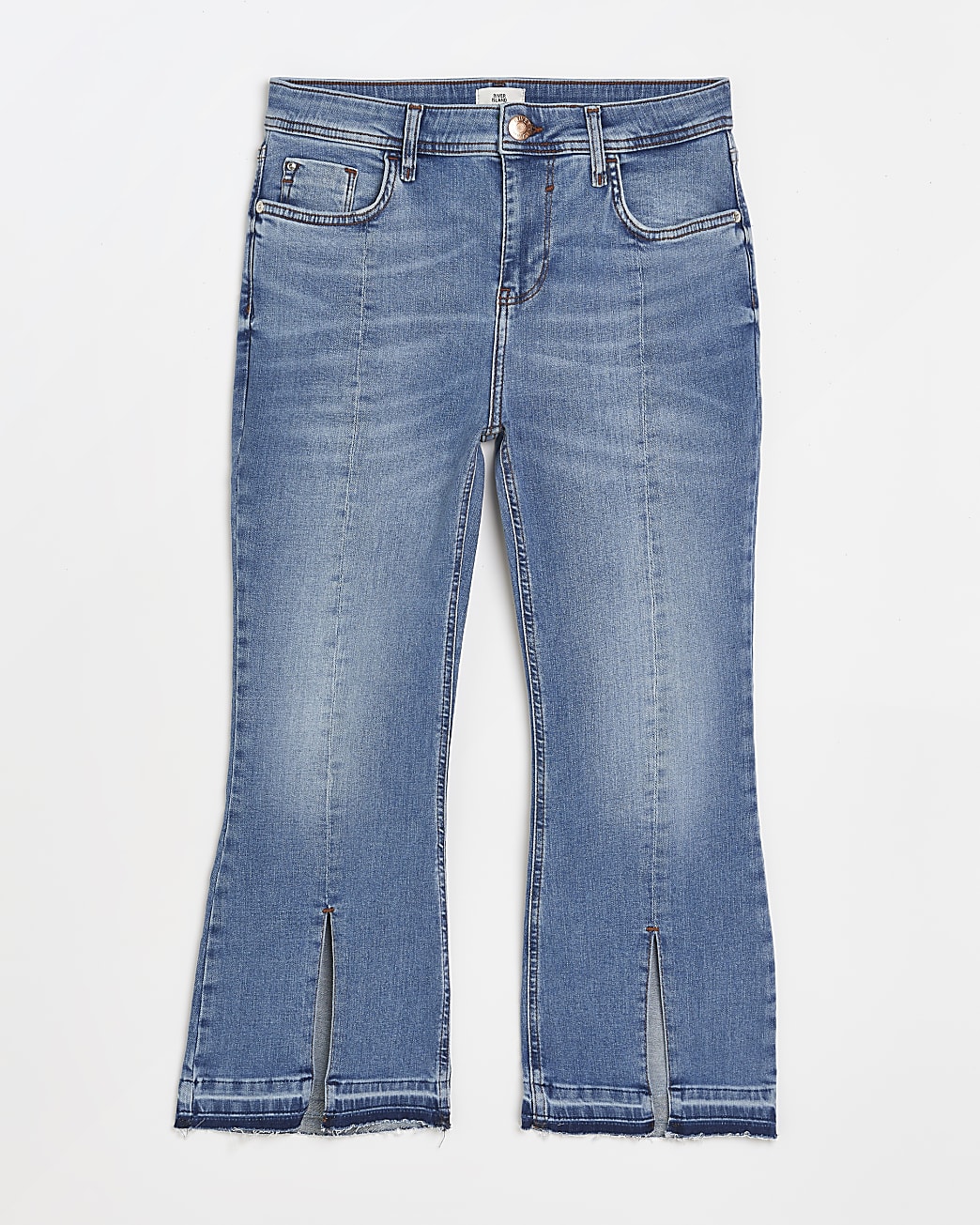 Petite blue mid rise flared jeans