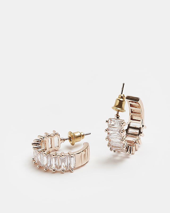 Gold stone hoop earrings
