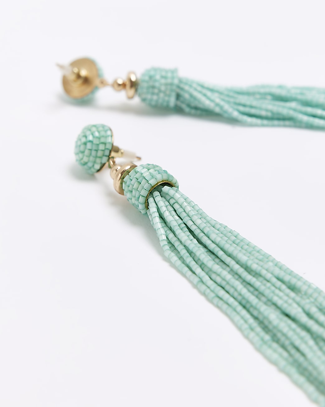 Blue beaded tassel earrings