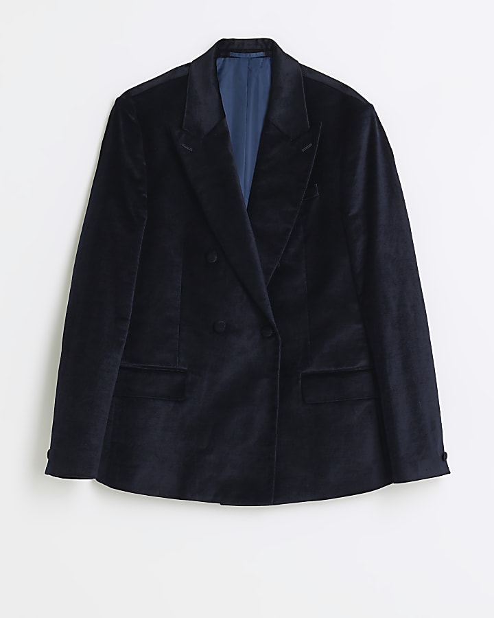 Navy regular fit velvet blazer