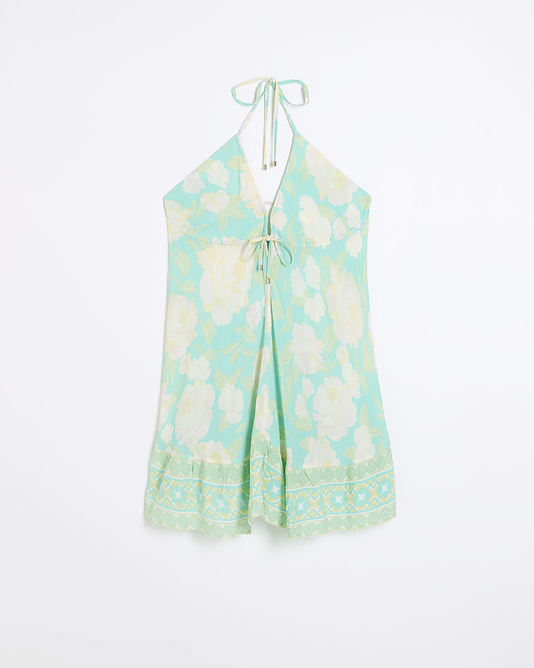 Aqua print halter mini dress