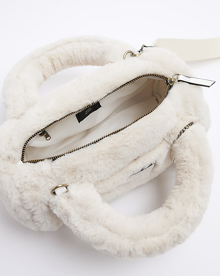 Cream faux fur shoulder bag