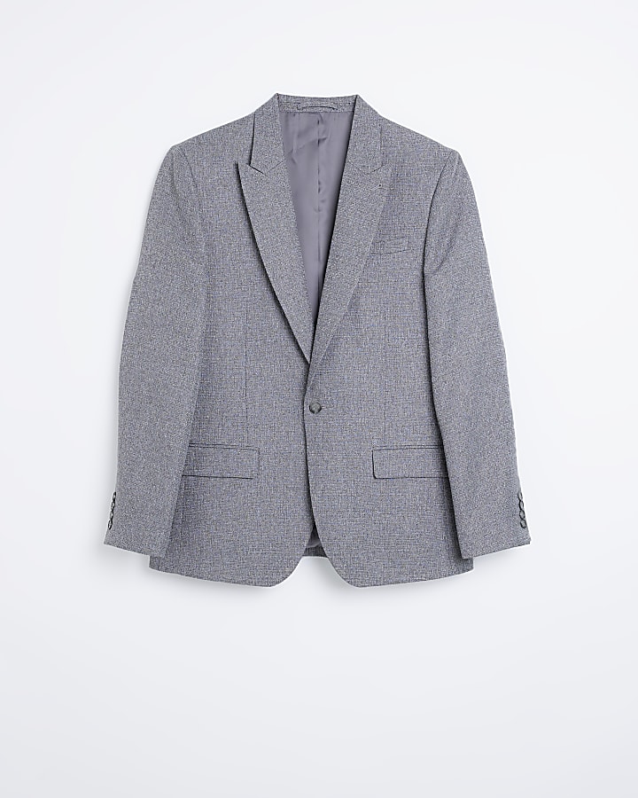 Grey slim fit textured suit jacket